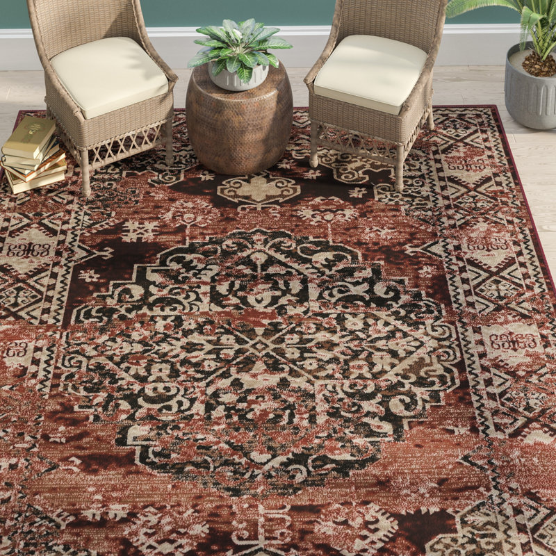 Bloomsbury Market Ateao Oriental Beige/Burgundy Area Rug & Reviews